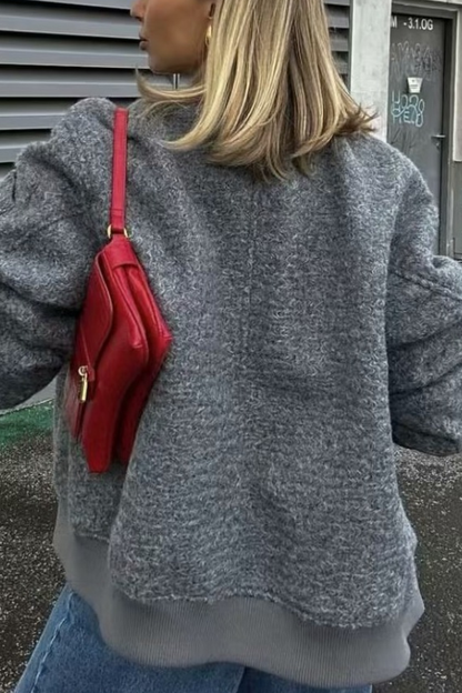 Stand Collar Loose Long Sleeve Ribbed Flight Jacket