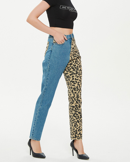 Straight-Leg Leopard Print Jeans