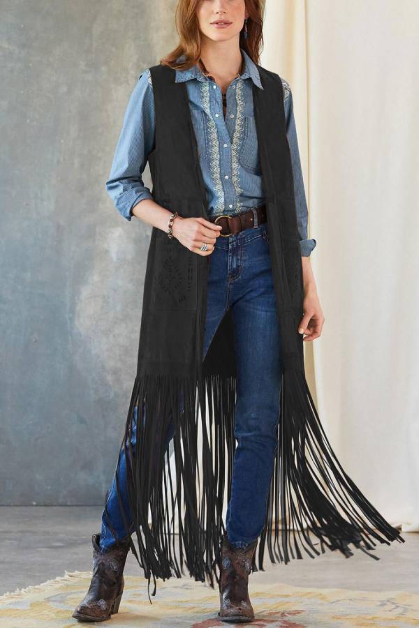 Fashionable Tassel Horse Slim Fit Sleeveless Vest Cape Coat