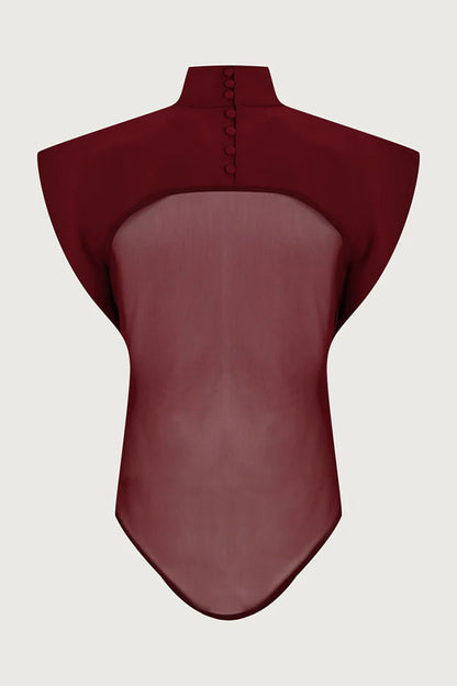 Vita Mesh Patchwork High Neck Wide Sleeve Bodysuit and High Rise Pocket Slit Pants Set