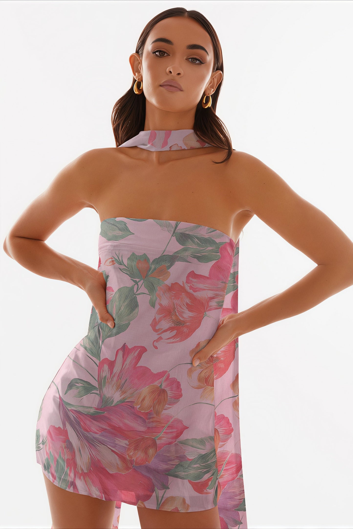 Sexy Strapless Chiffon Print Bodycon Club Mini Dress