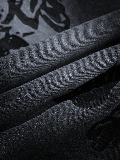 Vintage Plant Print Low Rise Flare Jeans