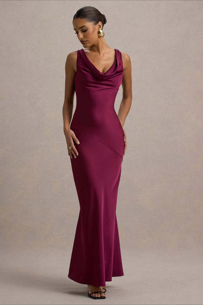 Satin Bodycon Backless Fish Maxi Dress