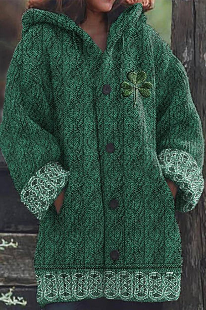 Women's Irish Celtic Knot Jacquard Hooded Sweater