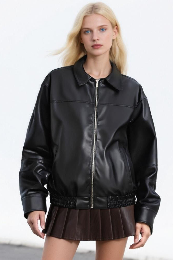 PU Leather Casual Lapel Jacket