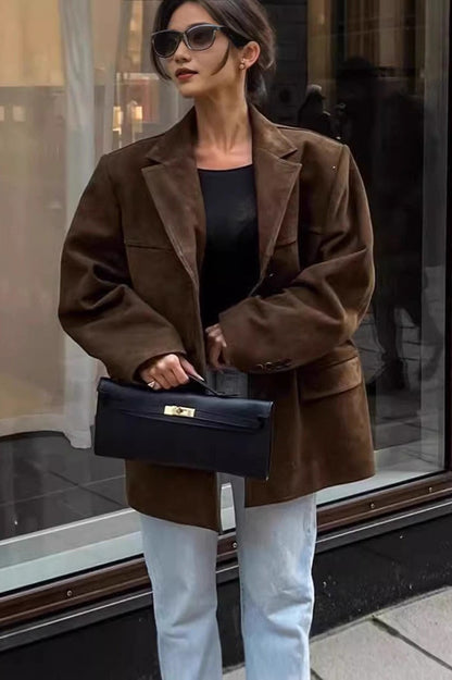 Casual Suede Finish Longline Jacket