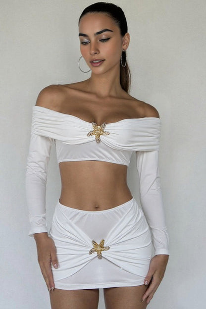 Star Print Bodycon Crop Top Skirt Set