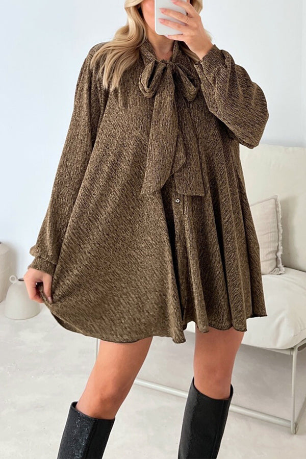 DEMI GOLD METALLIC BOW NECK SHIRT DRESS