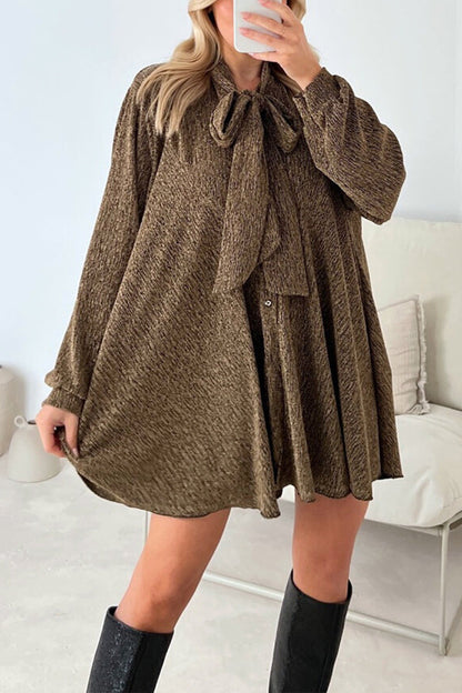 DEMI GOLD METALLIC BOW NECK SHIRT DRESS