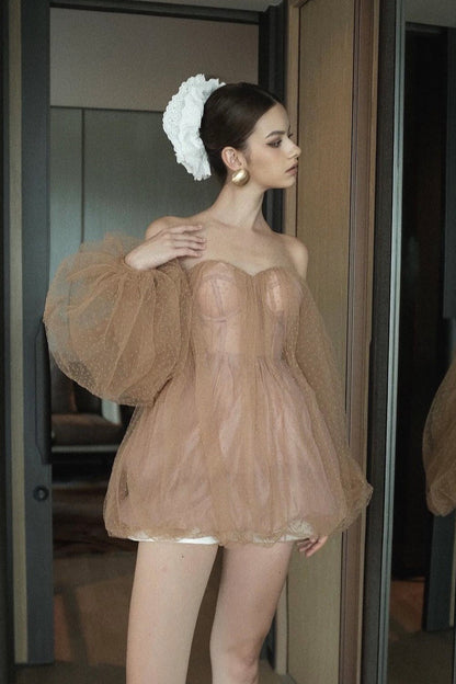 Sweet Sexy Bandeau Puff Sleeve Mini Dress