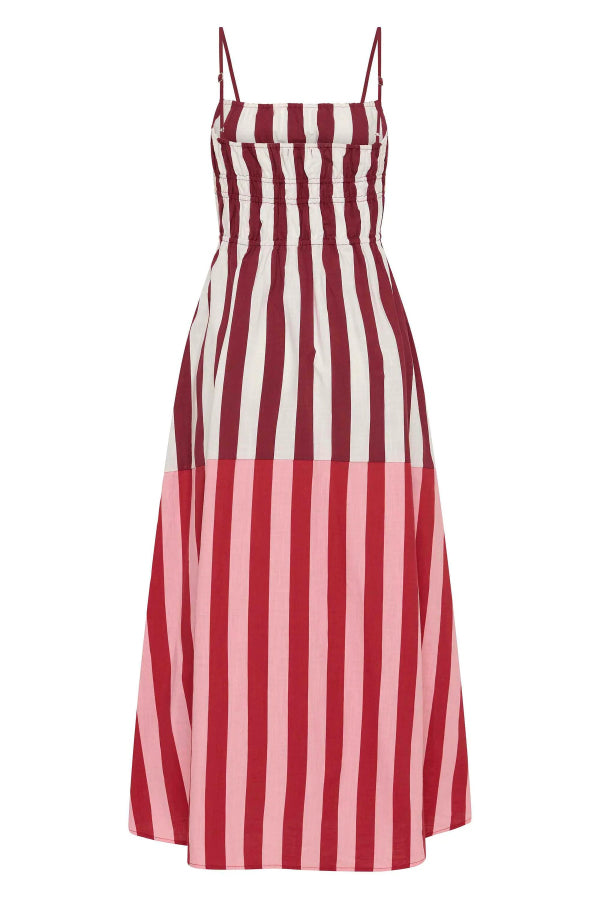 Striped Print Camisole Pleated Holiday Midi Dress