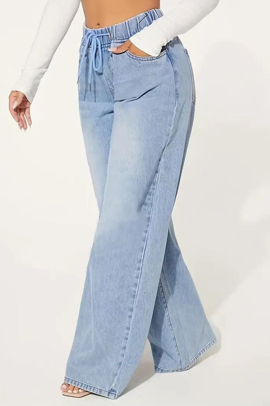 Drawstring High Waist Wide Leg Jean