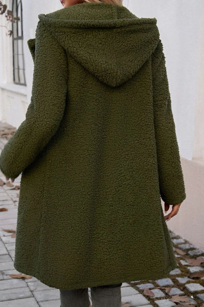 Mid-Length Fuzzy Lapel Coat