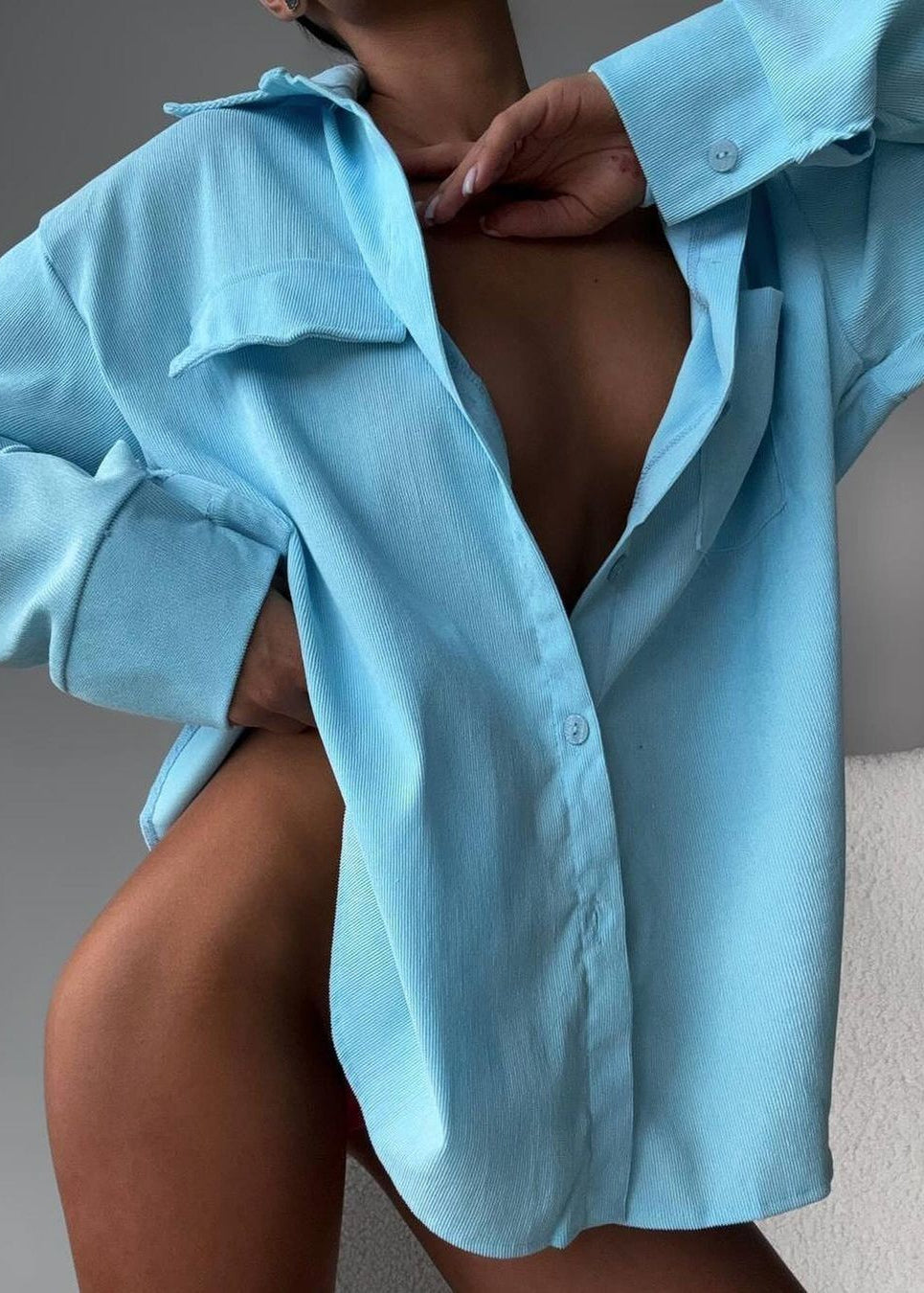 Glacier Ease - Oversized Button-Up Shirt