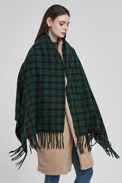 Oversized Fringe Plaid Scarf