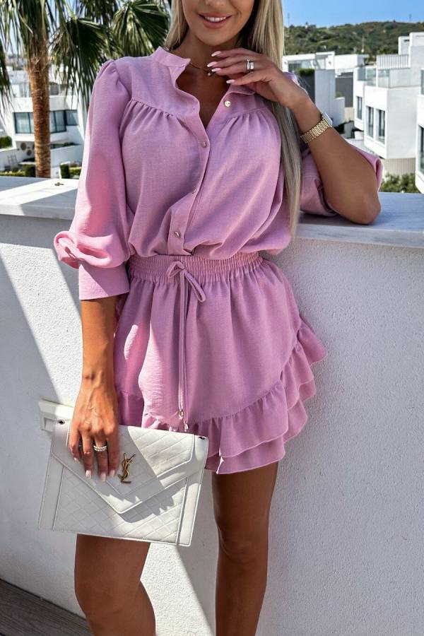 Casual Fashion Cotton and Linen Shirt and Short Skirt Set