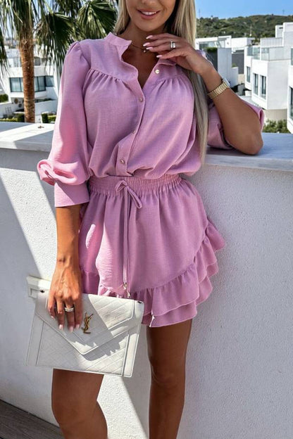 Casual Fashion Cotton and Linen Shirt and Short Skirt Set