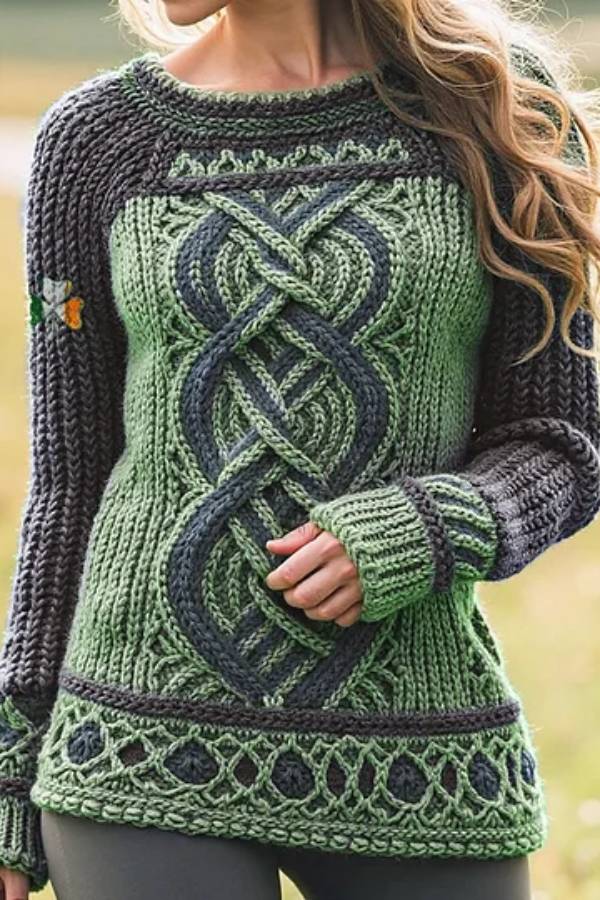 Women'S Contrast Celtic Knot Irish Shamrock Sweater
