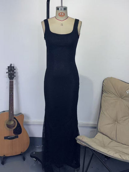 Glamorous Sparkle Square Neck Bodycon Mermaid Maxi Dress For Women 2026