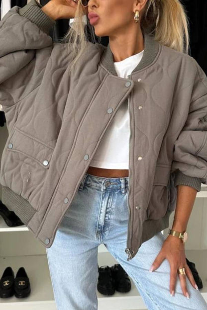 Baseball Collar Snap Down Long Sleeve Jacket