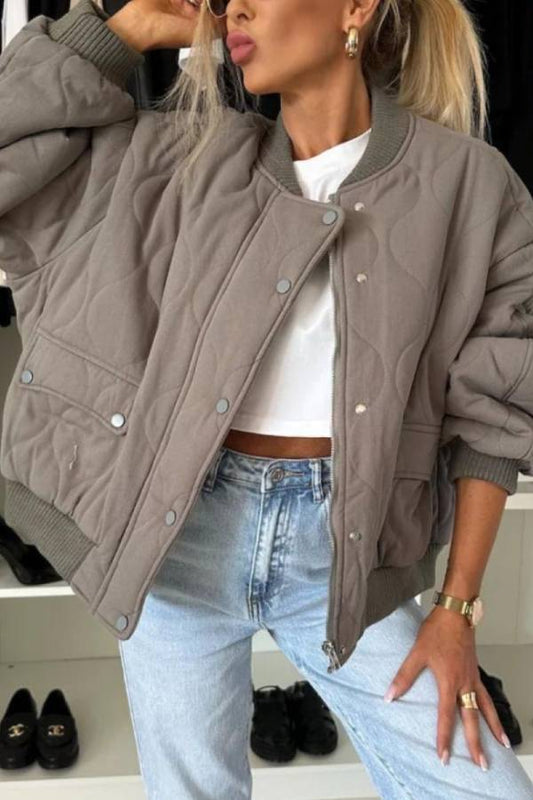 Baseball Collar Snap Down Long Sleeve Jacket