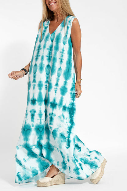 Turquoise print fluid dress