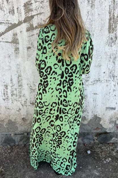 Leopard Print V-neck Pullover Long-sleeved Loose Dress