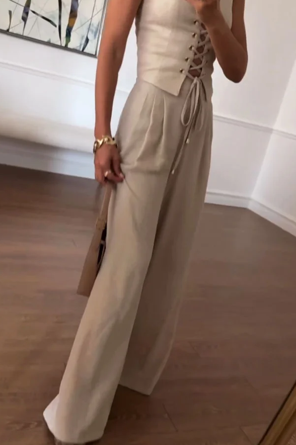 Commuter All-Match String Top & Pants Two-Piece Set