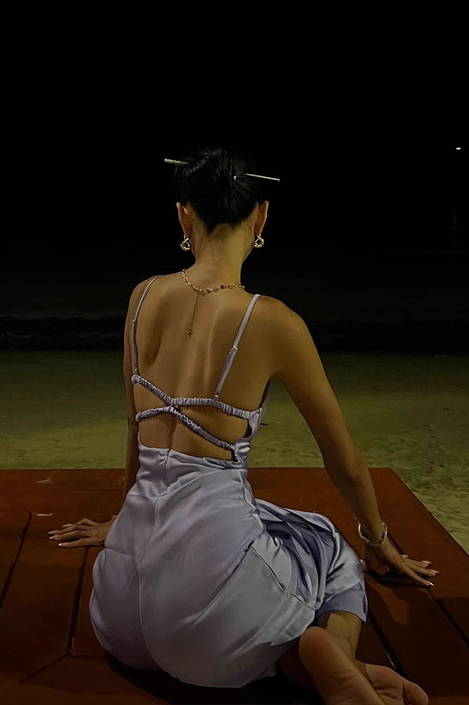 Pearl Satin Slim Fit Backless Cami Elegant Maxi Dress