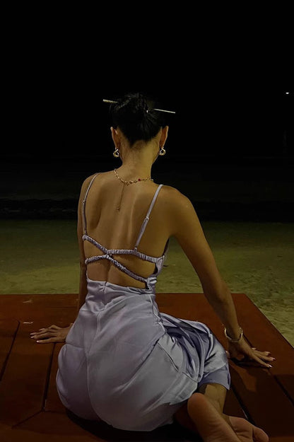 Pearl Satin Slim Fit Backless Cami Elegant Maxi Dress