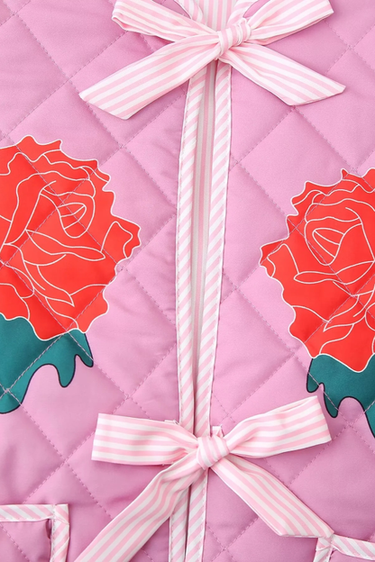 Rose Print Bow Quilted Jacket