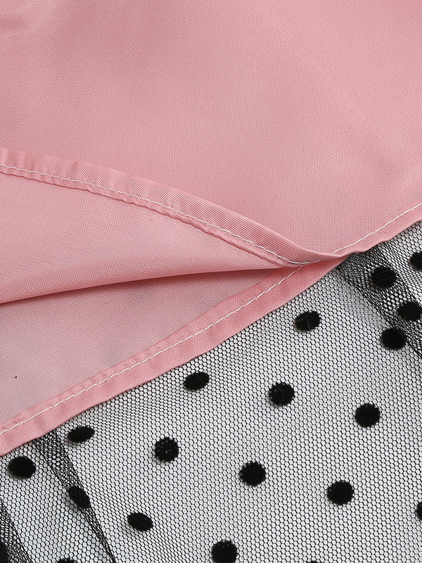 Retro Glamour Dress 1950s Style Jewel Neck Layered Short Sleeves Medium Polka Dot Rockabilly Dress