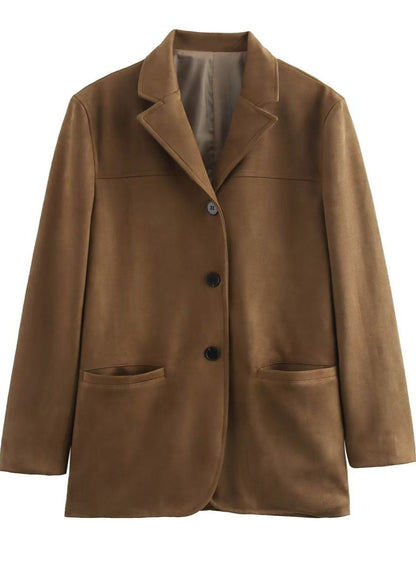 Delora - Suede Button-Front Blazer with Patch Pockets