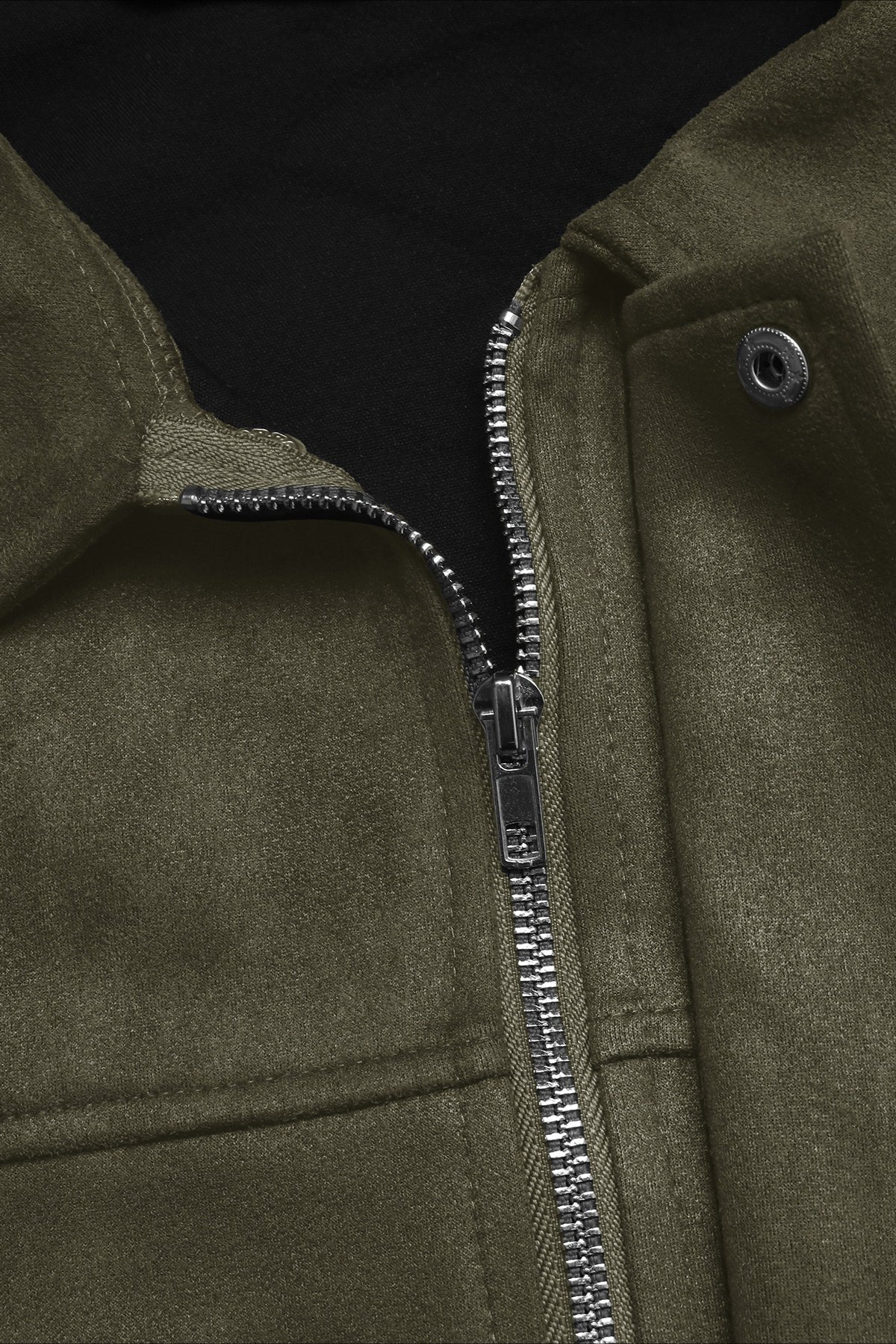 Lapel Collar Suede-Look Bomber Jacket