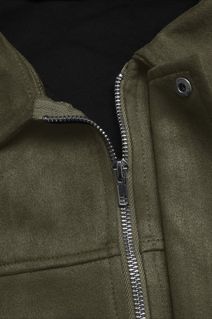 Lapel Collar Suede-Look Bomber Jacket