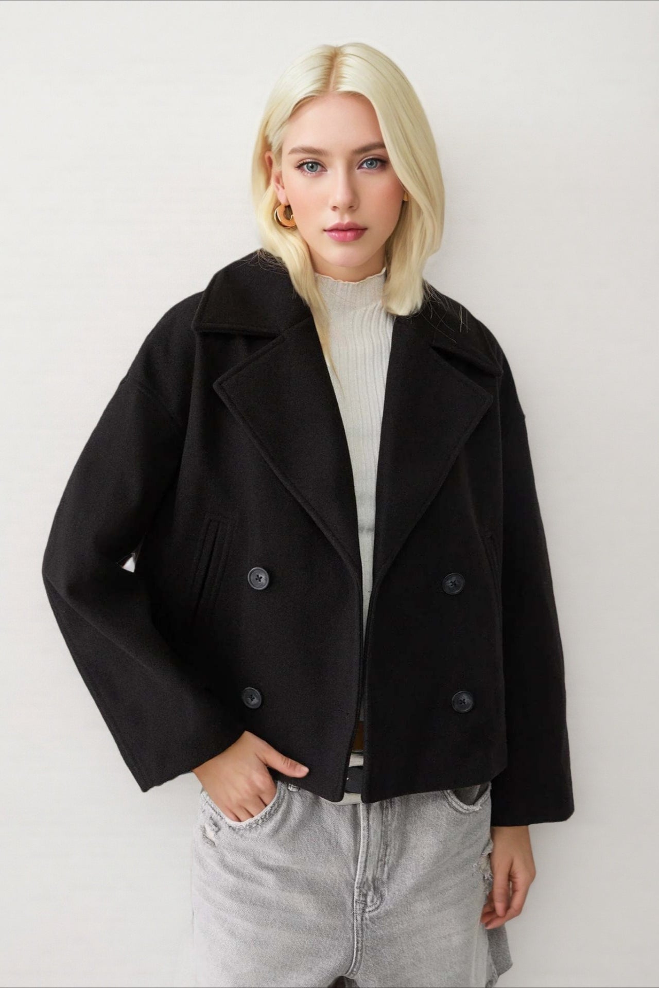 Oversized Lapel Wool Blend Jacket