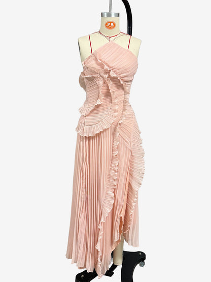 Halter Neck Ruffled Chiffon Maxi Gown With Irregular Hem For Special Events 2026
