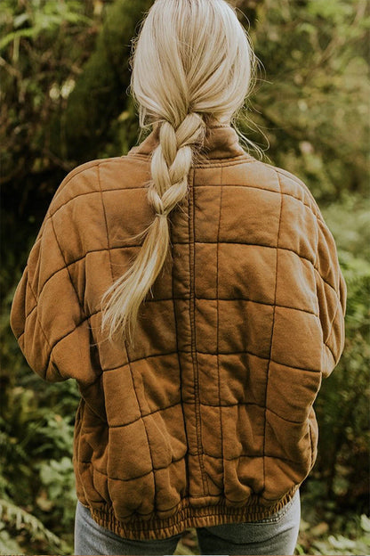 Zip Up Pocket Quilted Cropped Jacket