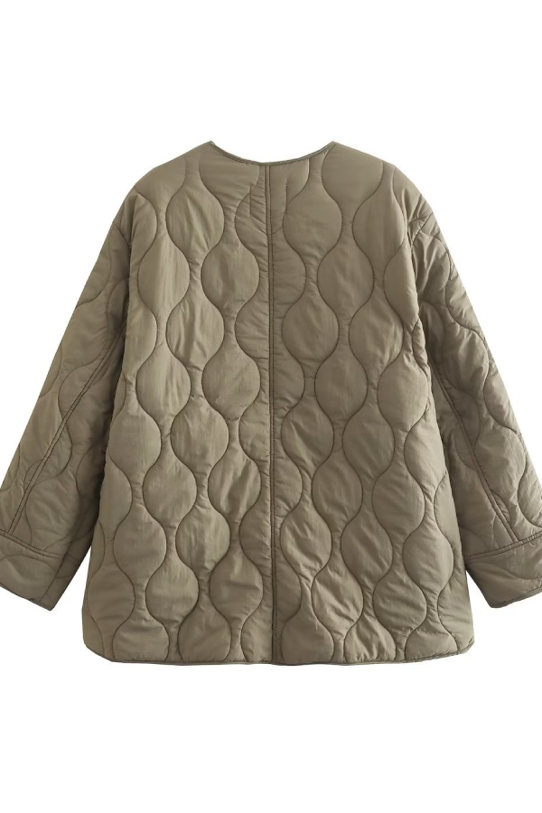 Solid Color Loose Round Neck Quilted Jacket