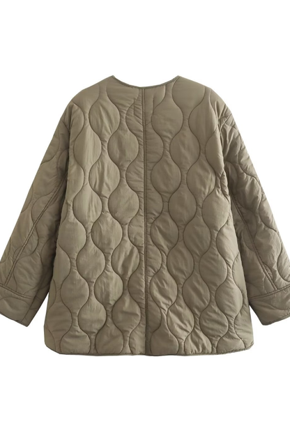 Solid Color Loose Round Neck Quilted Jacket