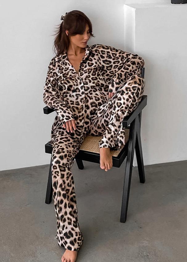 Wild Glam - Leopard Print Shirt and Pants Set