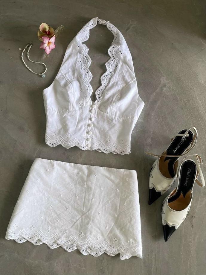 Cotton Halterneck Vest Top & Skirt coord Set