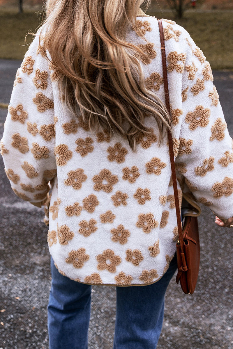 Leopard Print Fleece Lapel Long Sleeve Coat