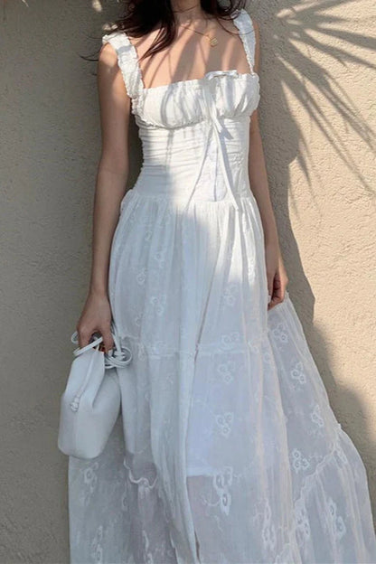 Square Neck Slim Fit Casual Maxi Dress