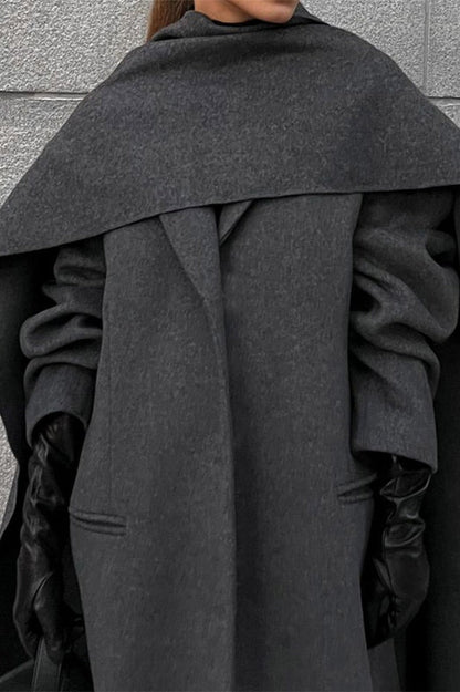 Scarf Collar Extra-Long Woolen Overcoat