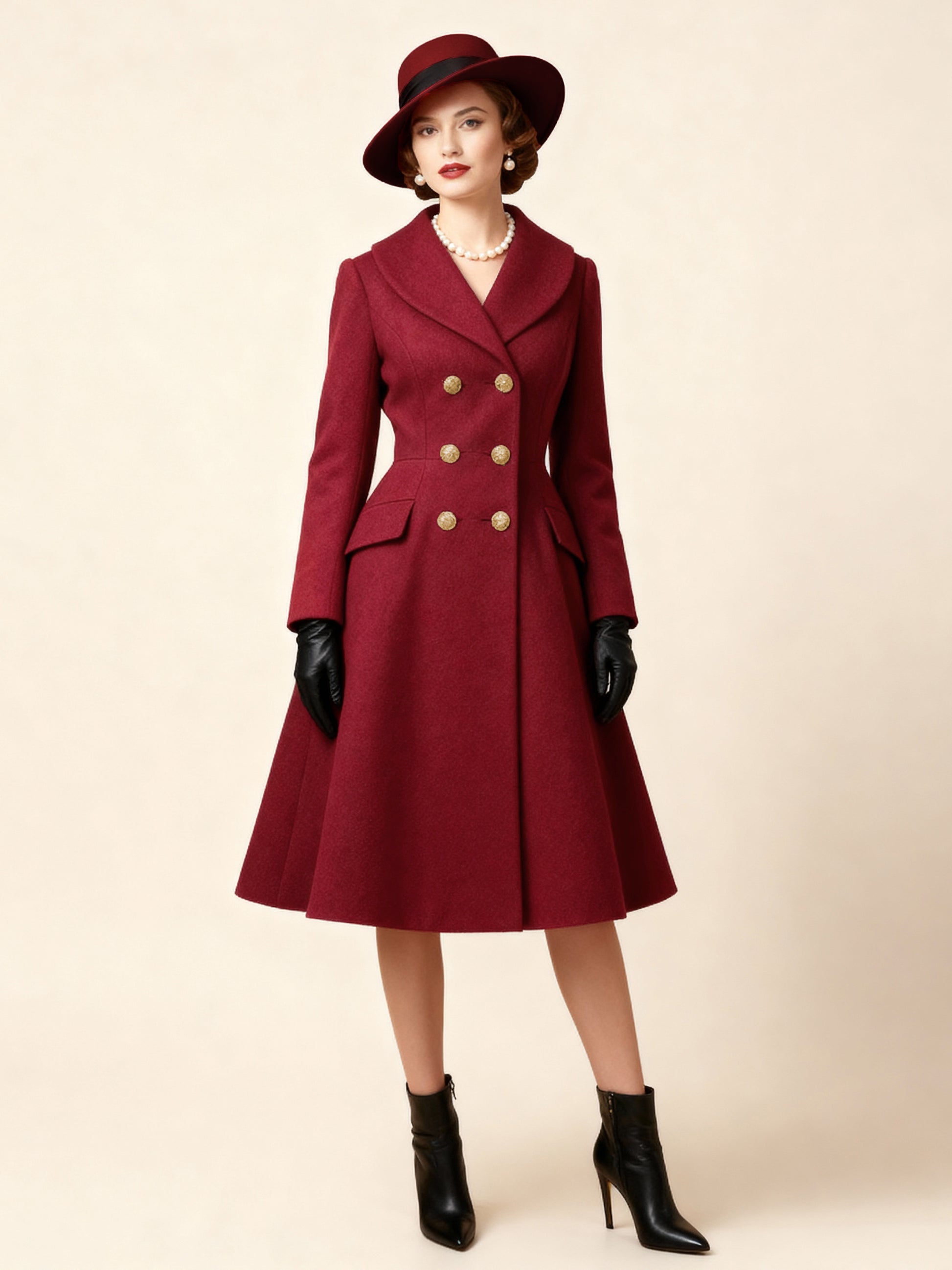 Vintage A-line Double-breasted Woolen Flared Midi Coat For Women 2026