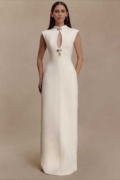 Asymmetrical Cutout Metal Trim Ruched Elegant Maxi Dress