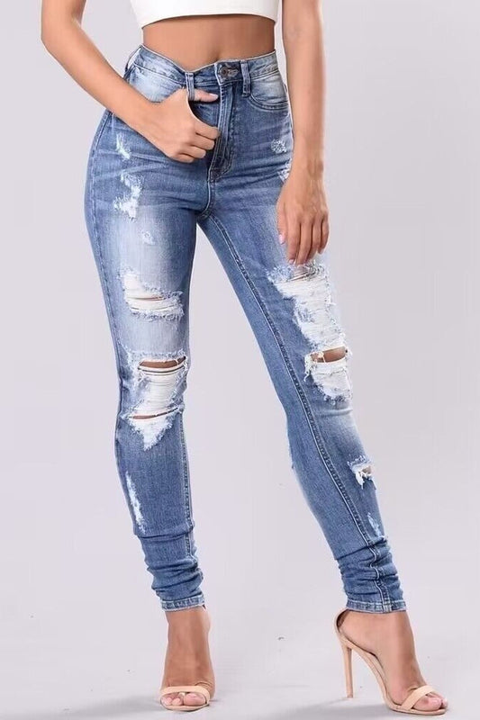 Washed Ripped Straight Denim Jeans