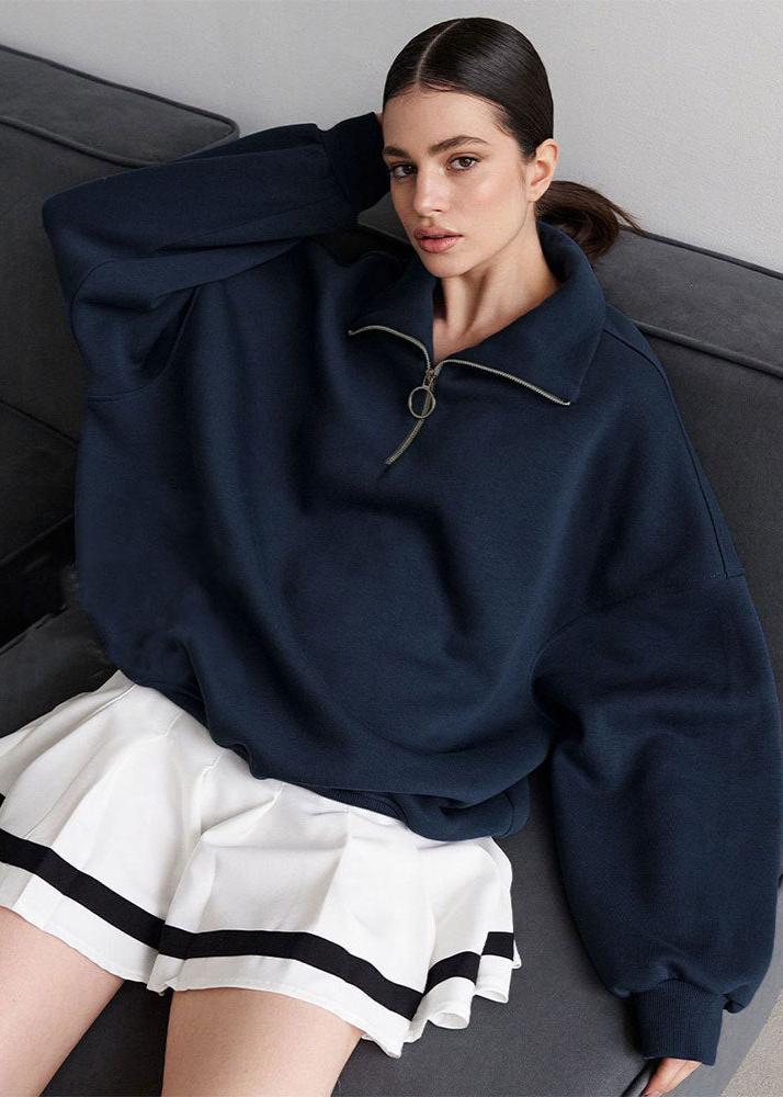 Chic Zip-Up Casual Navy Sweater