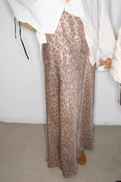 Leopard Print Elastic Waist Straight-Cut Maxi Skirt